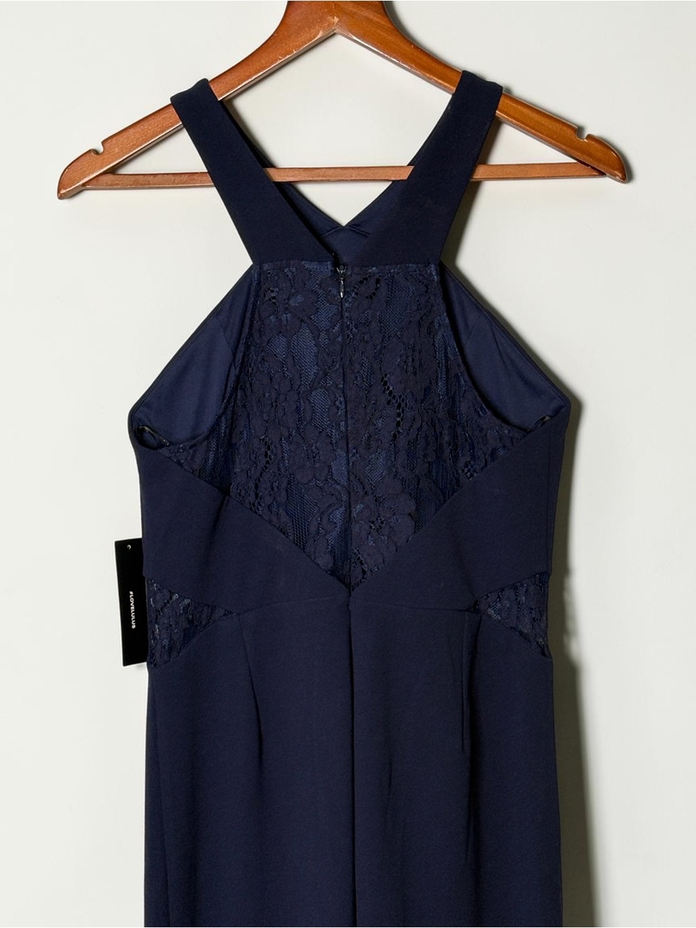 NWT Lulus Treat You Well Navy Blue Lace Halter Wide Leg Jumpsuit Size M - Picture 8 of 15